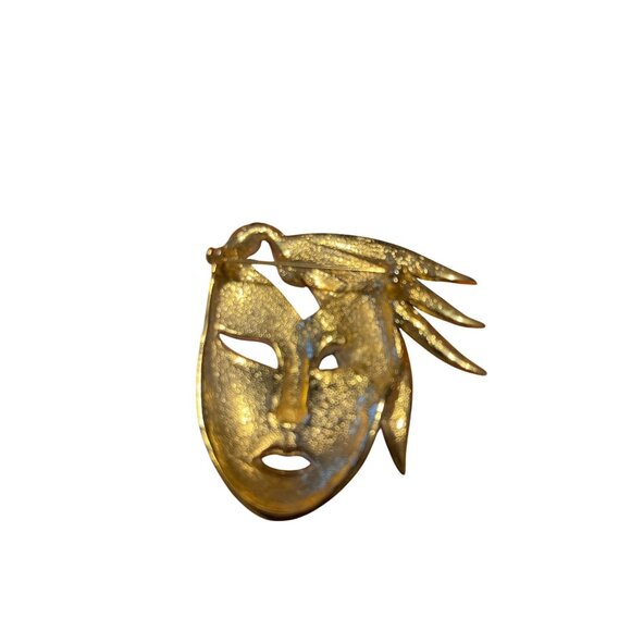Vintage Gold-Tone & Enamel Face Brooch Pin With Rhinestone Accent Art Deco Style - Picture 3 of 7